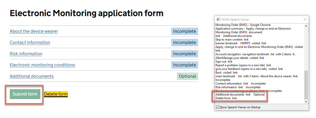 Disabled button on Summary page
