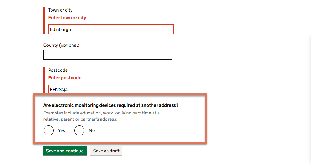 Optional question on Address page