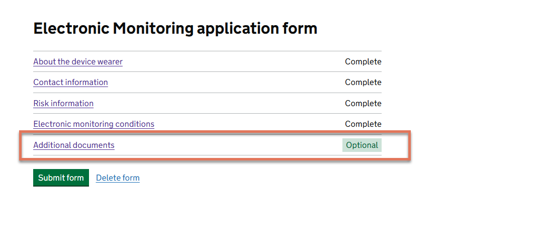 Additional documents link on Monitoring Application Form